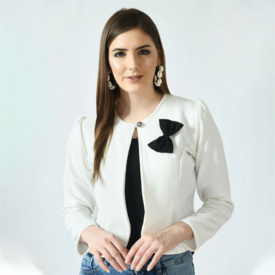 Women White & Black Polyester Crop Shrug