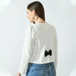 Women White & Black Polyester Crop Shrug