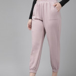 Women Rose Solid Cotton Joggers