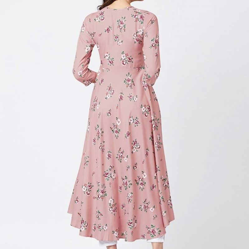 Women Pink Floral Print Anarkali Kurta